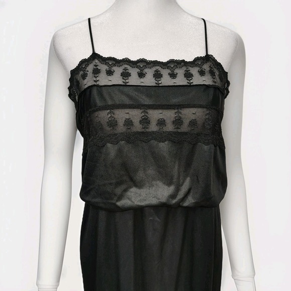 Vtg Flair Nylon Satin Lace Slip Dress Nightgown Size M Whimsigoth‎ Union Made - Picture 3 of 14